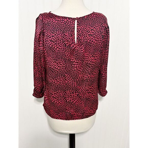 Banana Republic Womens Animal Print Blouse Top Puff Sleeve Red‎ Black Medium - Picture 2 of 12